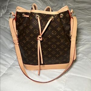 Monogram Tan and Brown Shoulder Bucket Bag